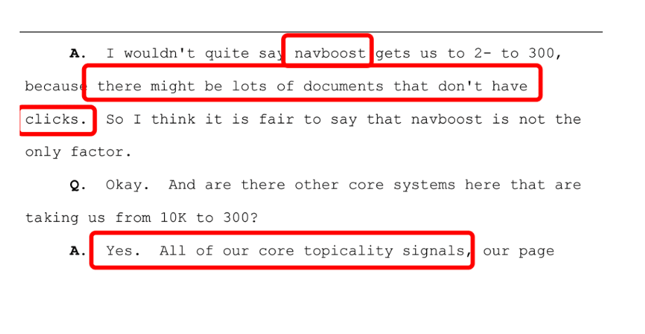 Pandu Nayak in interview - screenshot of his answers about topicality signals