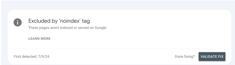 Pages Excluded by noindex 
