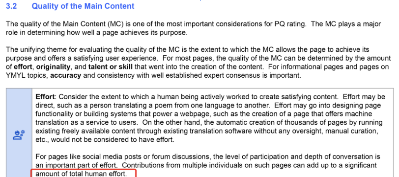 Screenshot of Quality of the Main Content